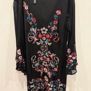 INC International Concepts Black Dress with Colorful Floral Embroidery